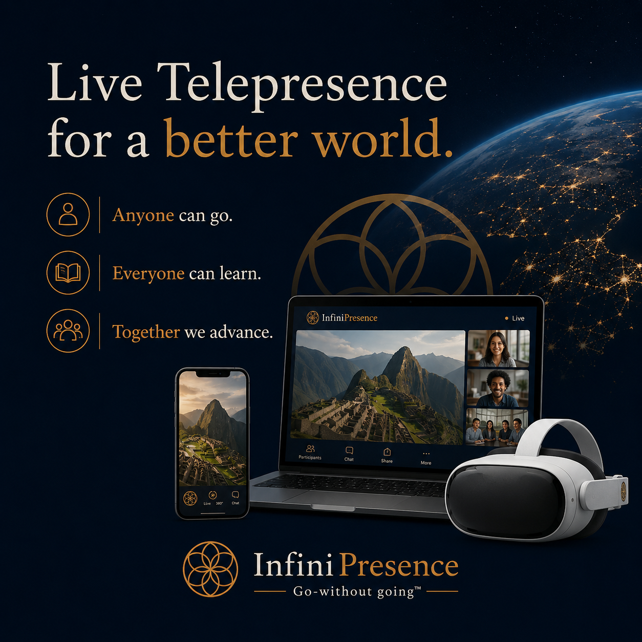 InfiniPresence across laptop, mobile, and VR headset